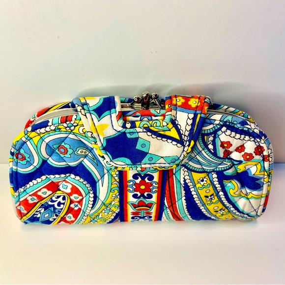 Vera Bradley Bifold Marina Blue Paisley Double Kiss Clasps Snaps Quilted Wallet - Picture 10 of 12